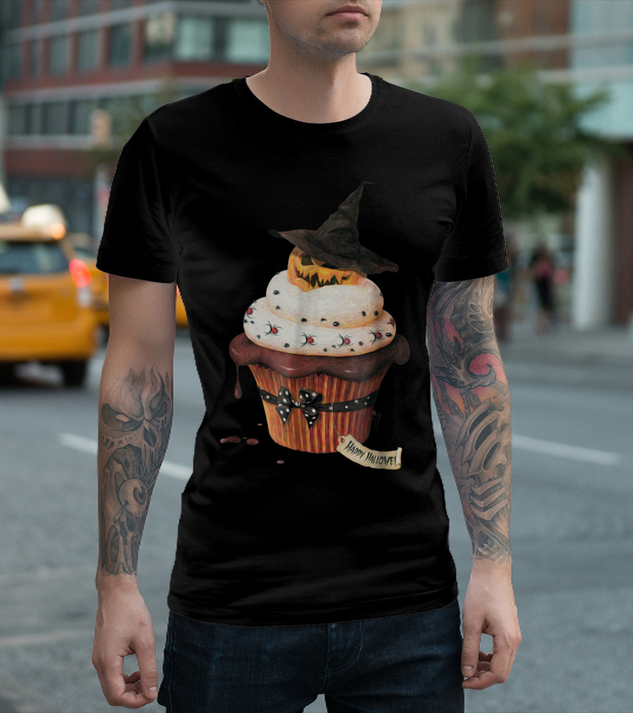 Yummy Halloween Cupcake Pumpkin Happy Halloween Scary Witch Hat T-Shirt