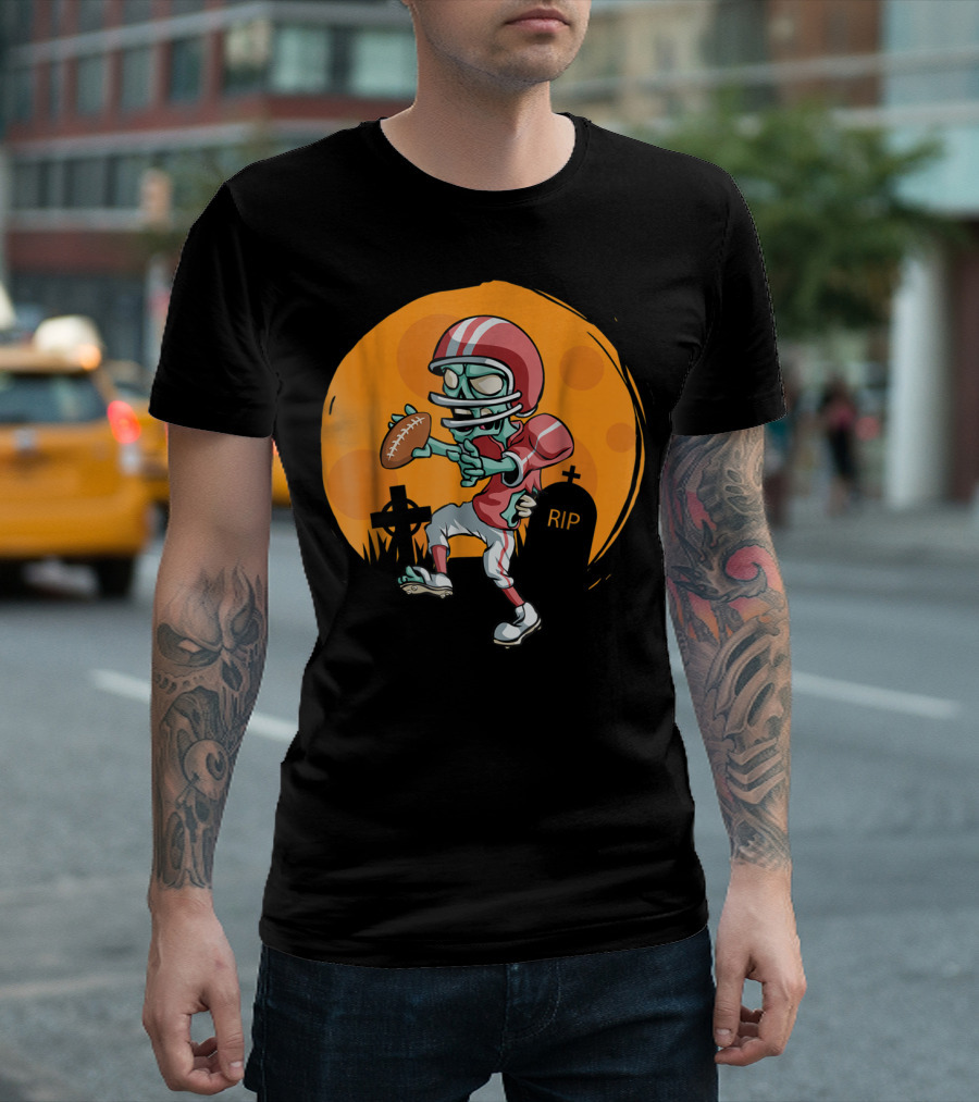 Zombie Football Player Humor Graveyard Sports T-Shirt