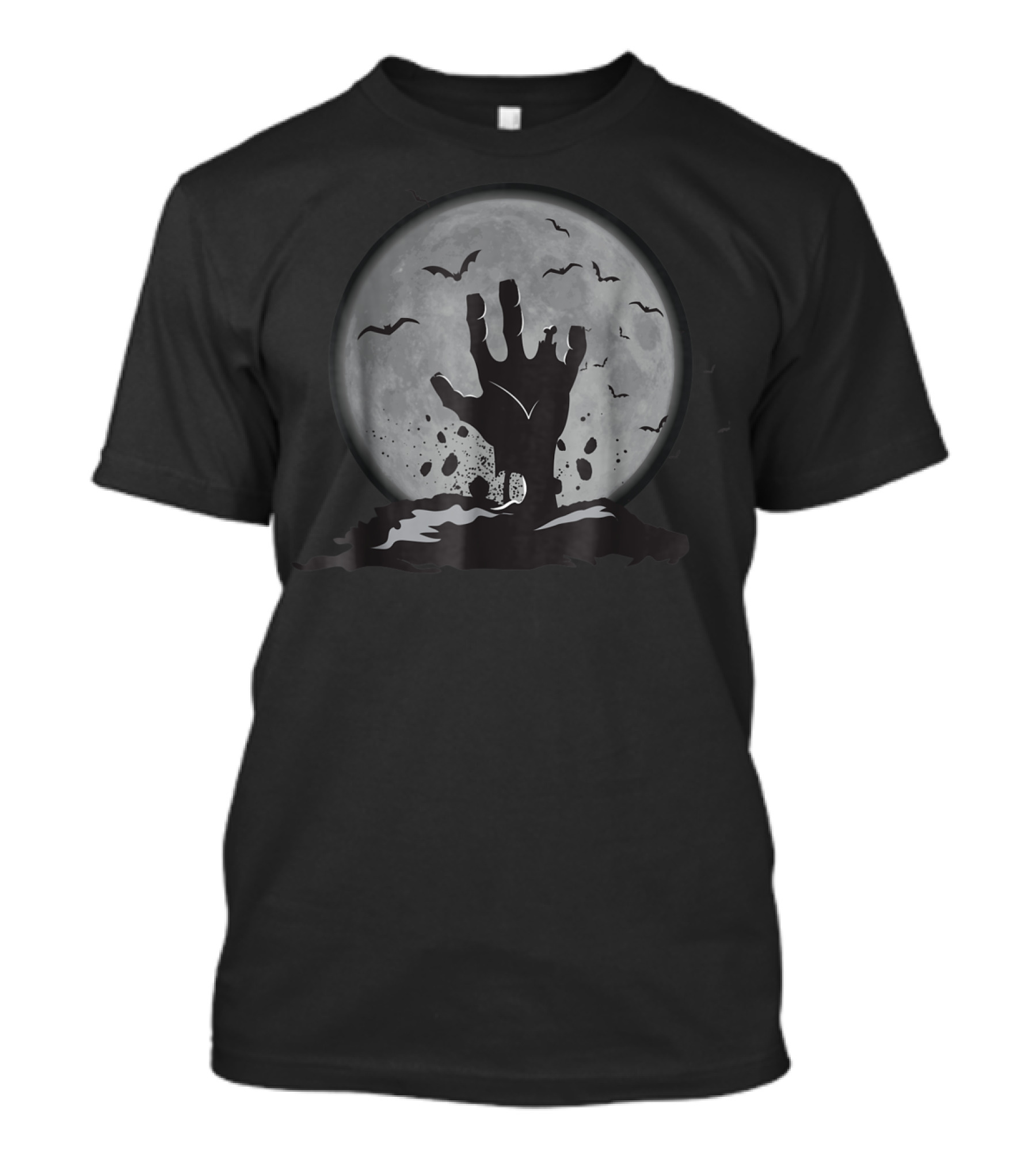 Zombie Hand Rising Under Full Moon With Flying Bats T-Shirt