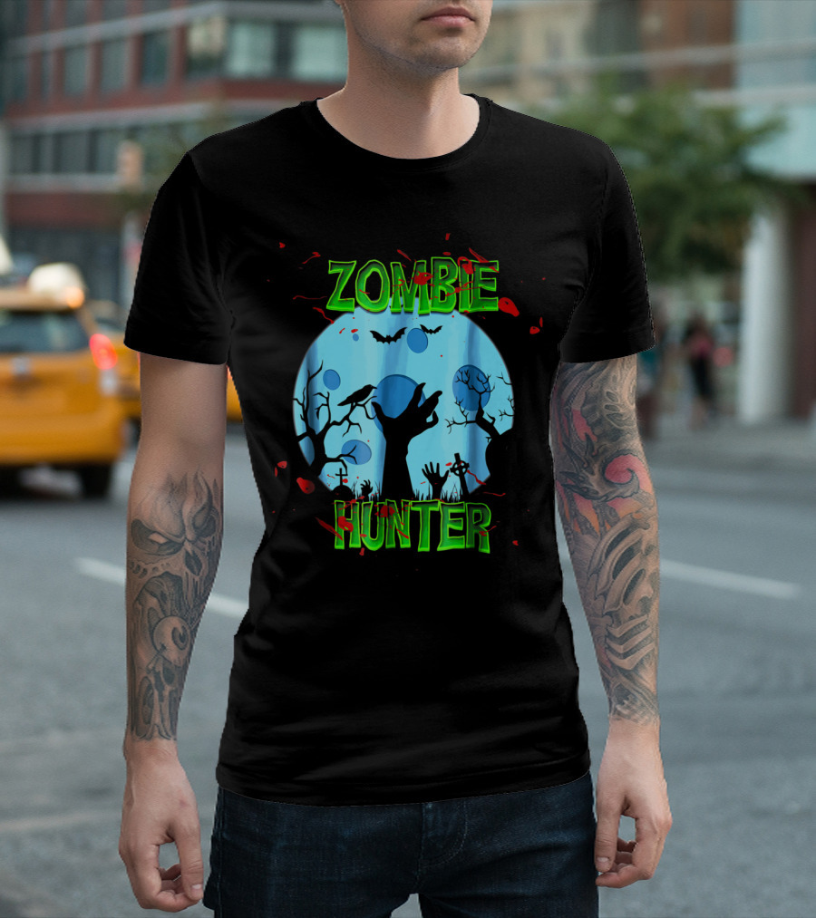 Zombie Hunter Moonlit Zombie Forest Battle T-Shirt