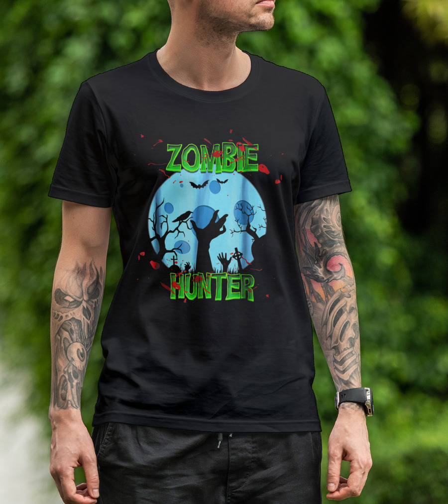 Zombie Hunter Moonlit Zombie Forest Battle T-Shirt