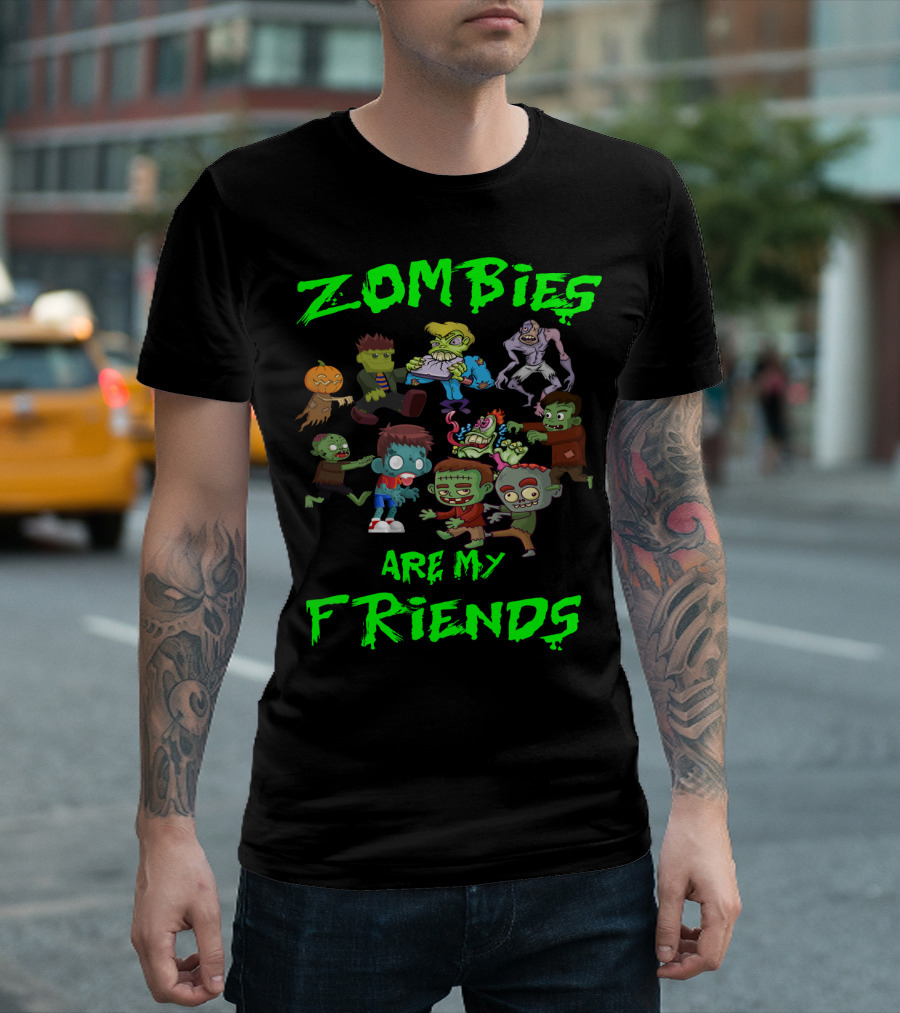 Zombies Are My Friends Halloween Cartoon Characters T-Shirt