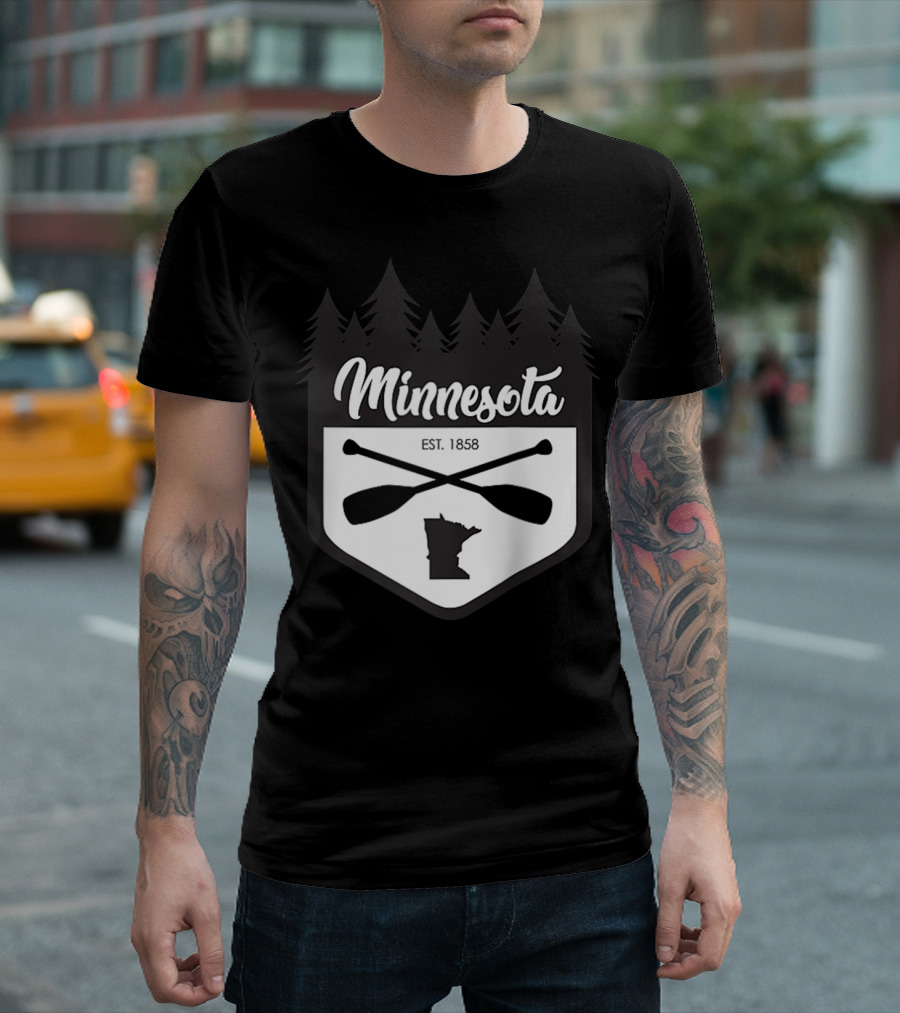 Minnesota 10000 Lakes EST. 1858 Paddles Silhouette with Trees T-Shirt
