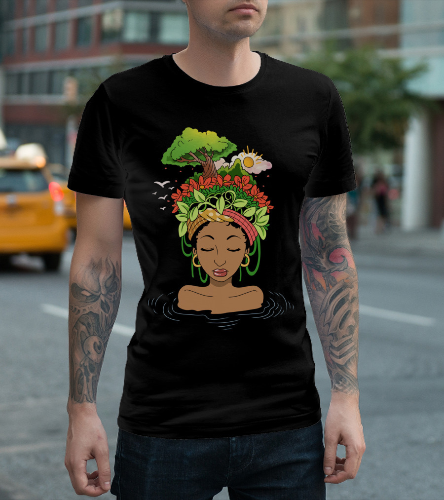 African American Afro Nature Dreams Sun And Tree T-Shirt