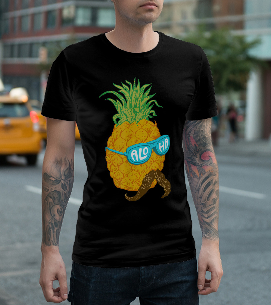 Aloha Pineapple Sunglasses Moustache Beach Fruit T-Shirt