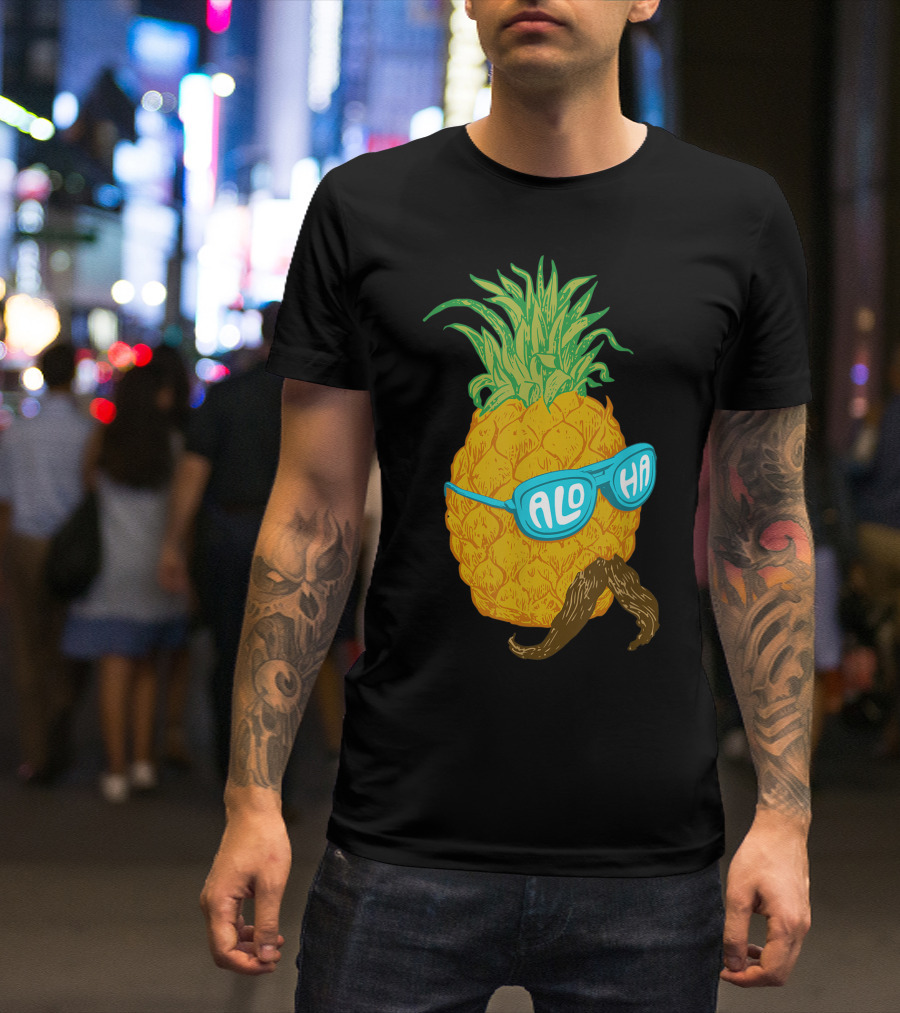 Aloha Pineapple Sunglasses Moustache Beach Fruit T-Shirt