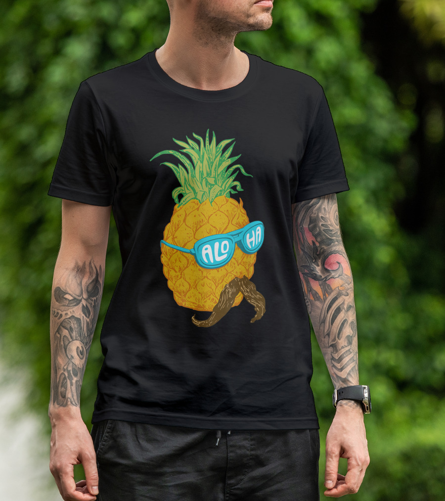 Aloha Pineapple Sunglasses Moustache Beach Fruit T-Shirt