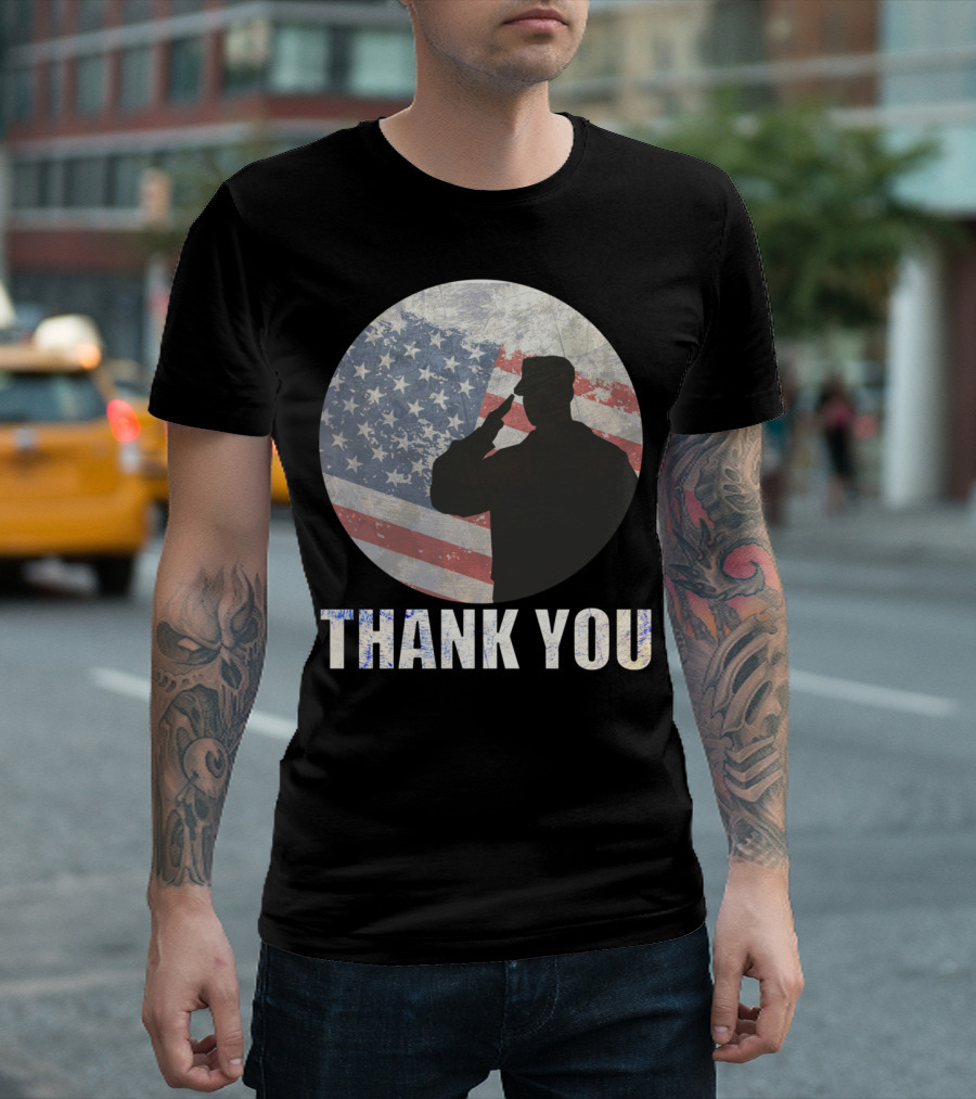 Thank You Veterans Day American Flag Soldier Salute T-Shirt