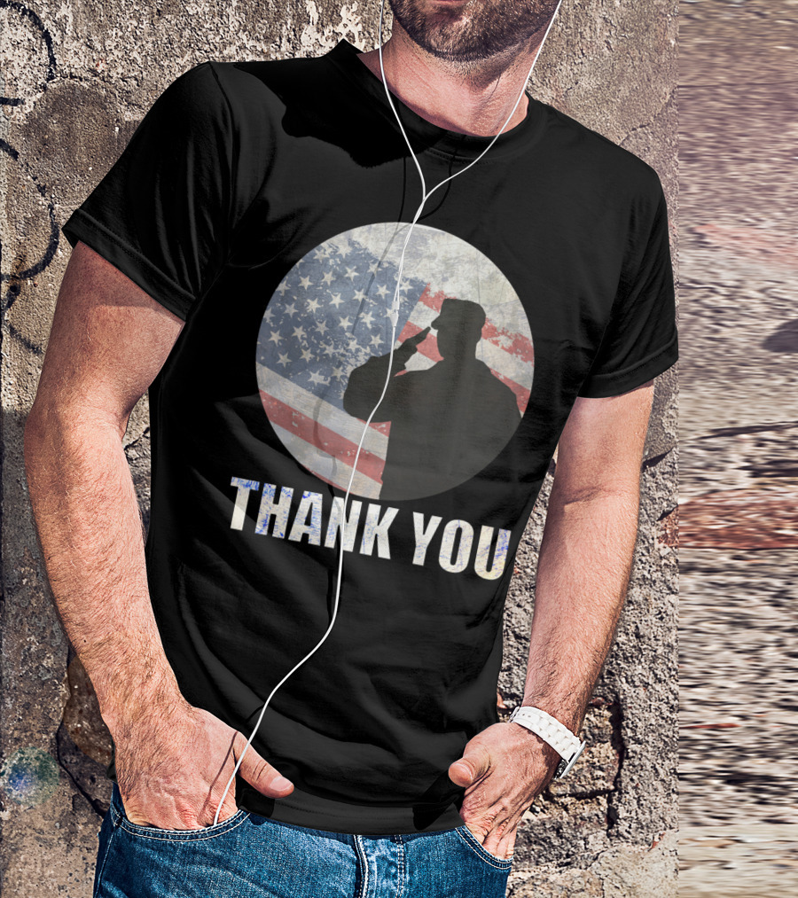Thank You Veterans Day American Flag Soldier Salute T-Shirt