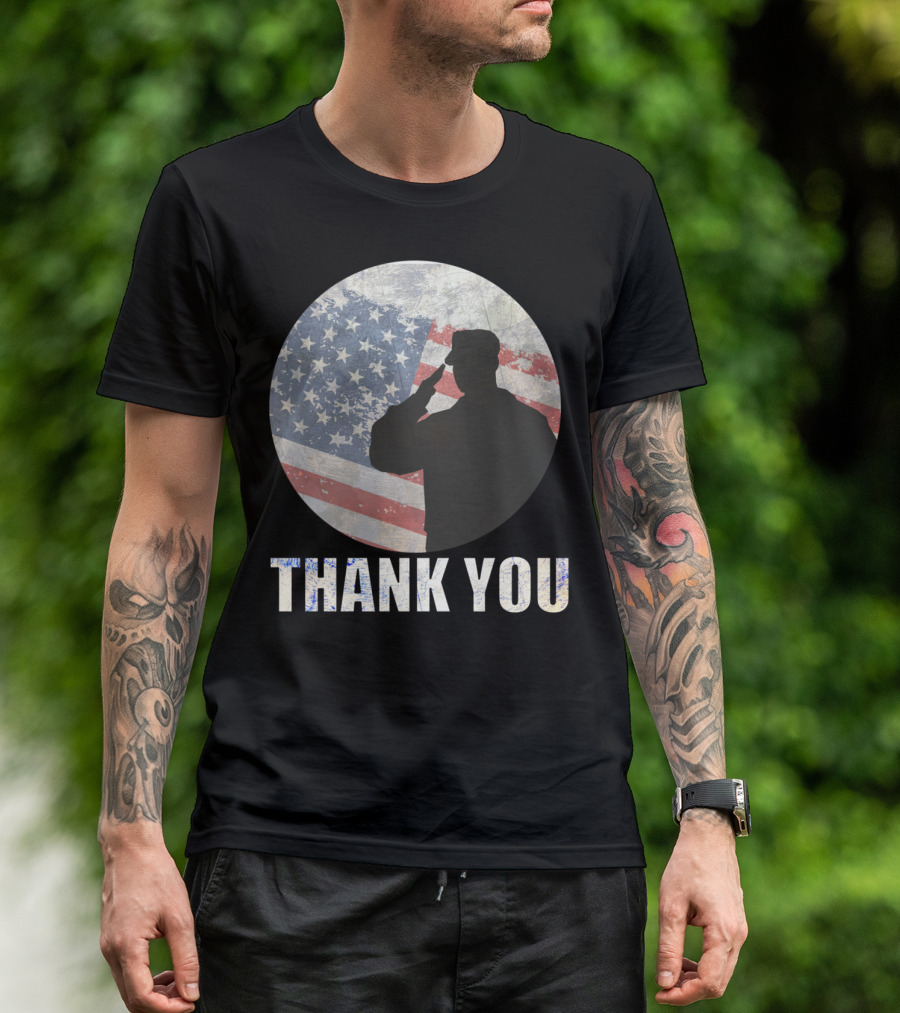 Thank You Veterans Day American Flag Soldier Salute T-Shirt