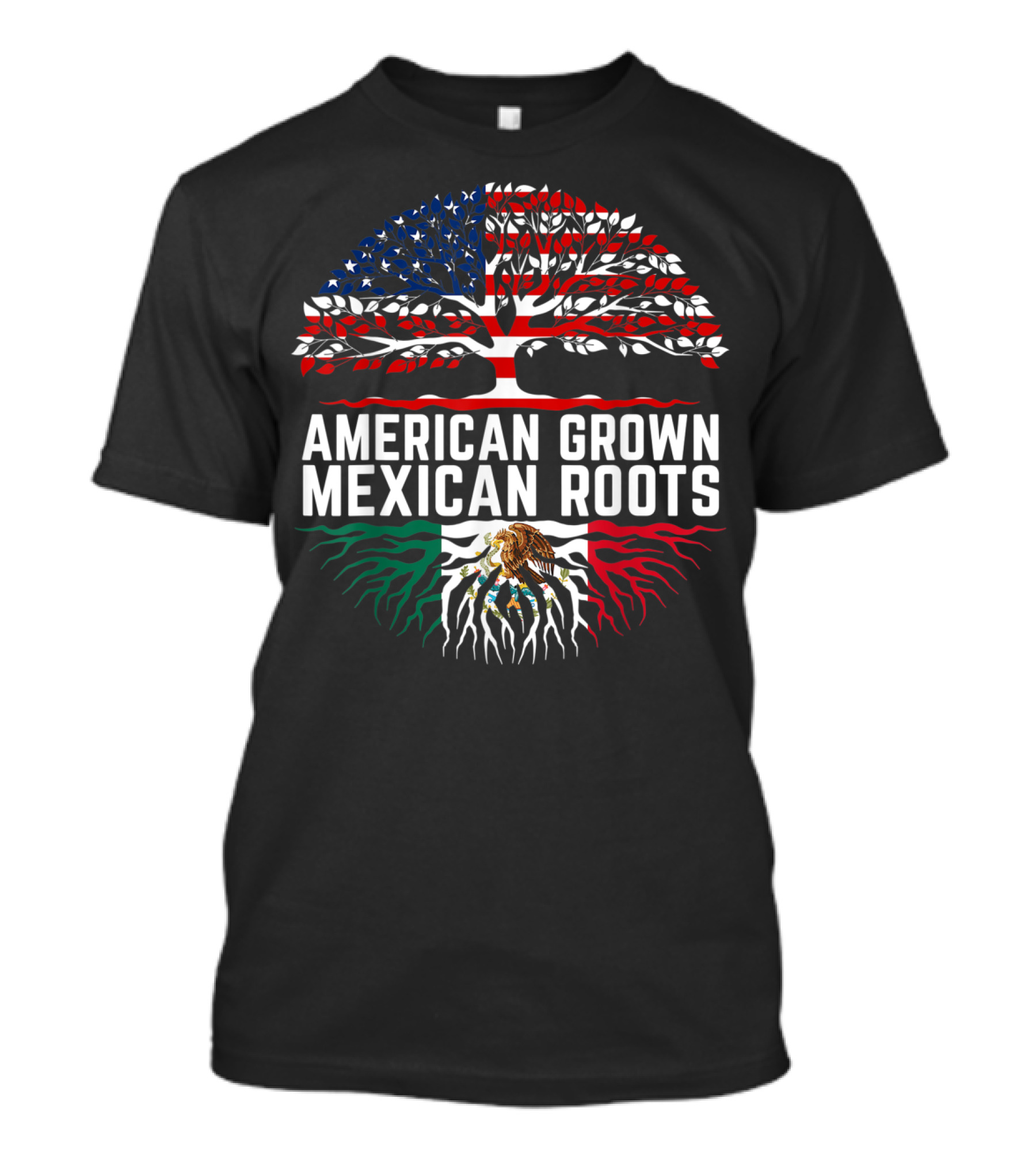 American Grown Mexican Roots Flag And Symbol Tree T-Shirt