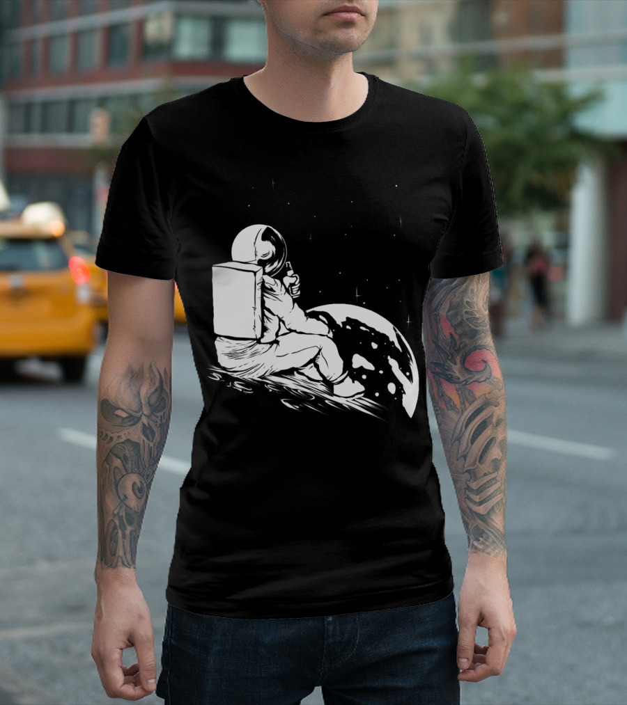 Astronaut Spaceman Drinking Beer On Cosmic Moon T-Shirt