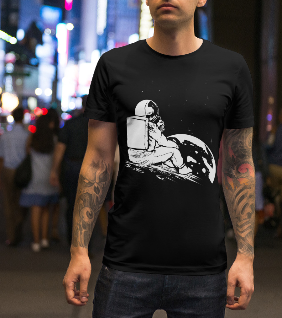 Astronaut Spaceman Drinking Beer On Cosmic Moon T-Shirt