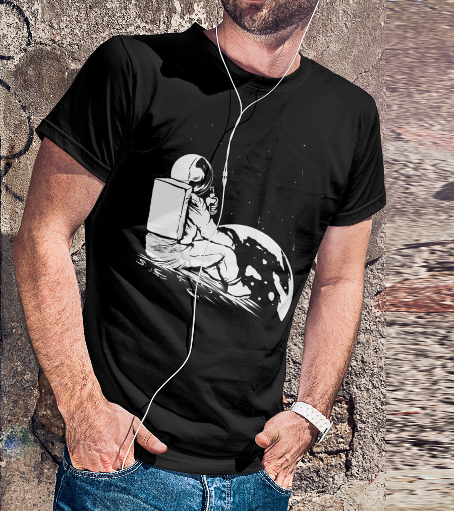 Astronaut Spaceman Drinking Beer On Cosmic Moon T-Shirt
