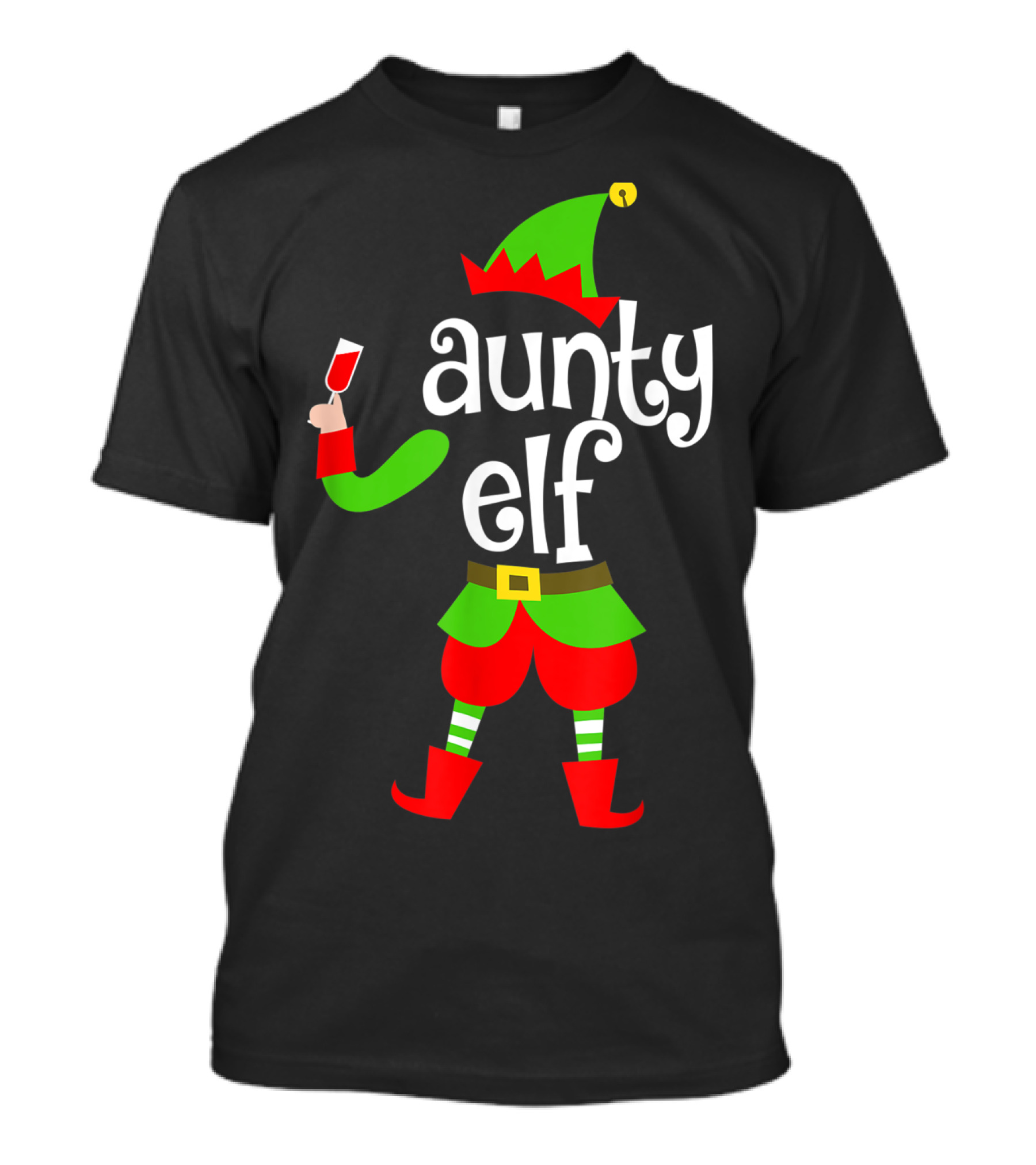 Aunty Elf Christmas Wine Lover Holiday T-Shirt