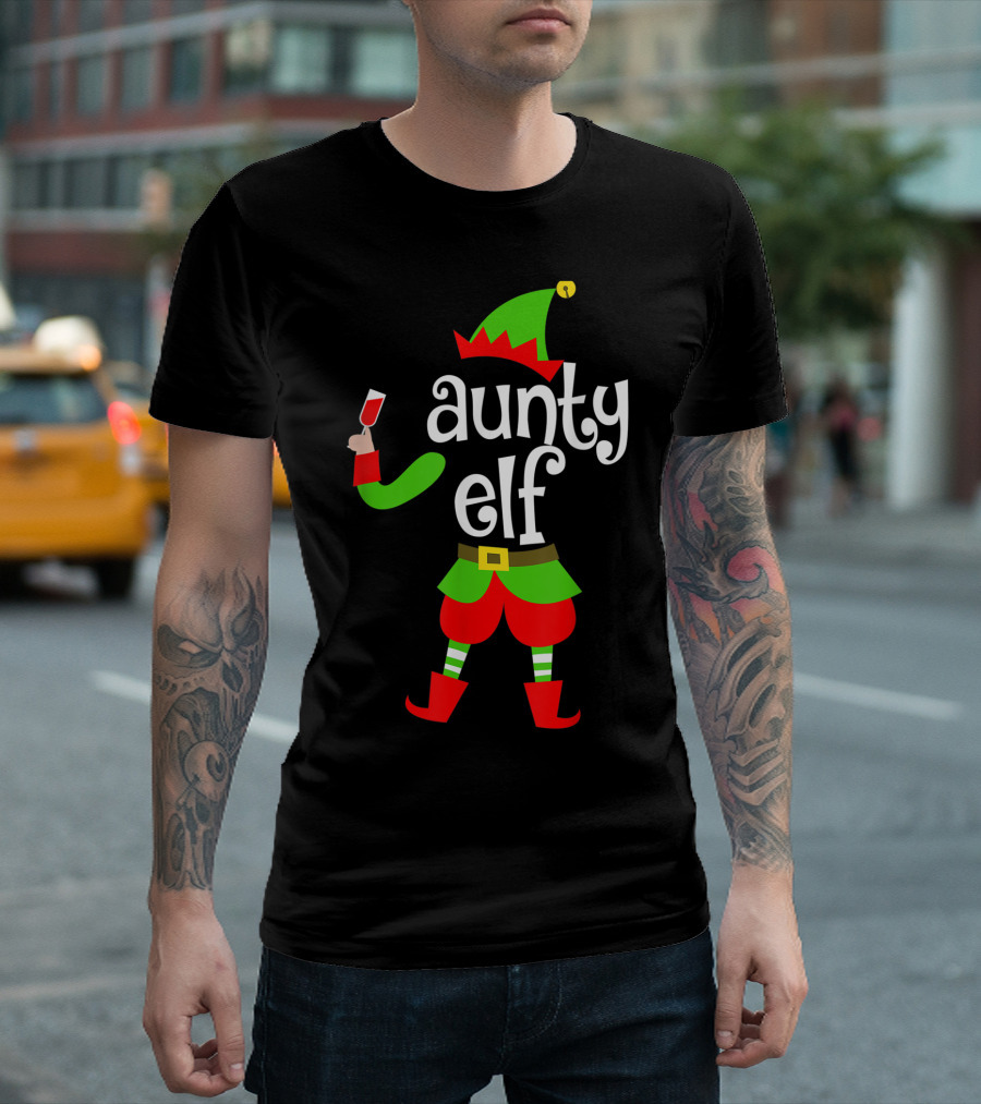 Aunty Elf Christmas Wine Lover Holiday T-Shirt