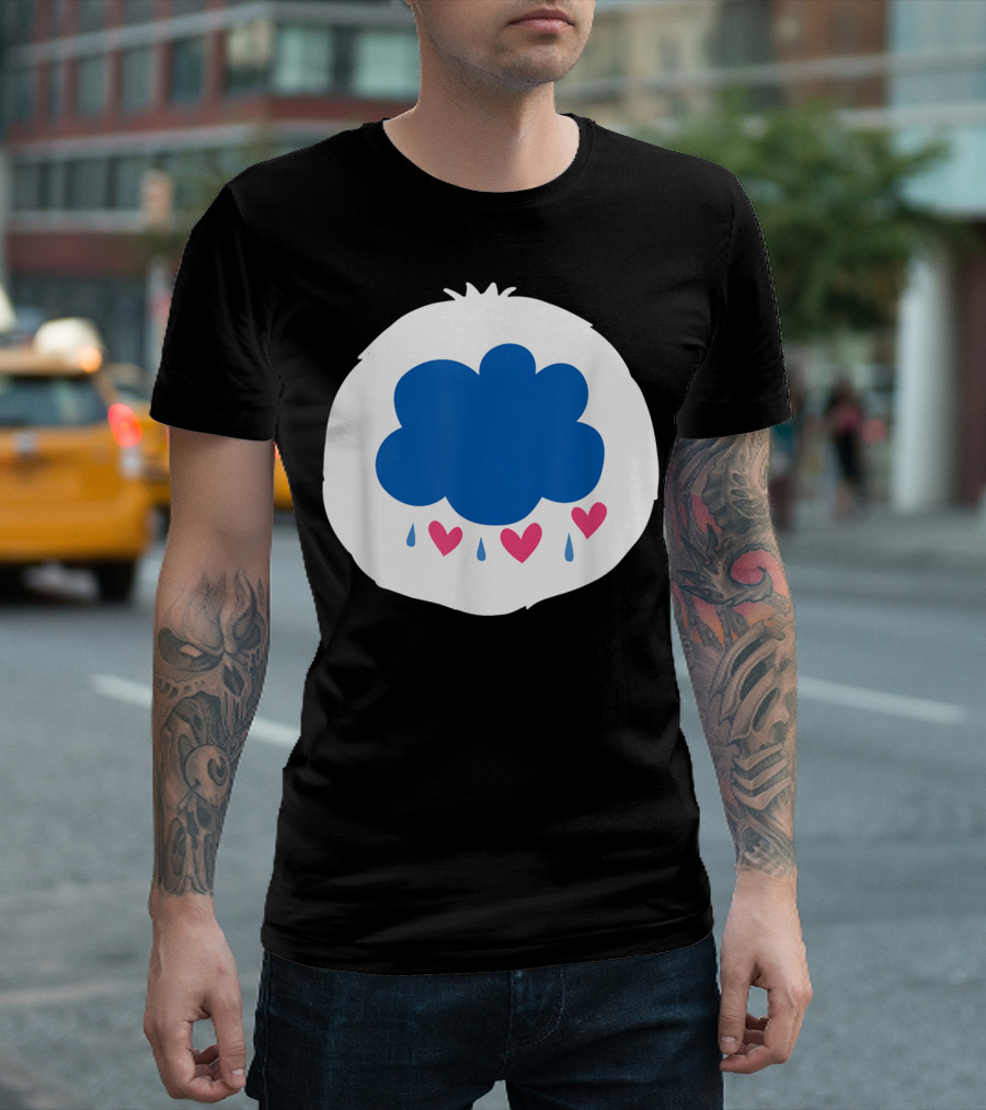 Bear Costume Funny Grumpy For Bear Blue Cloud With Hearts And Raindrops T-Shirt