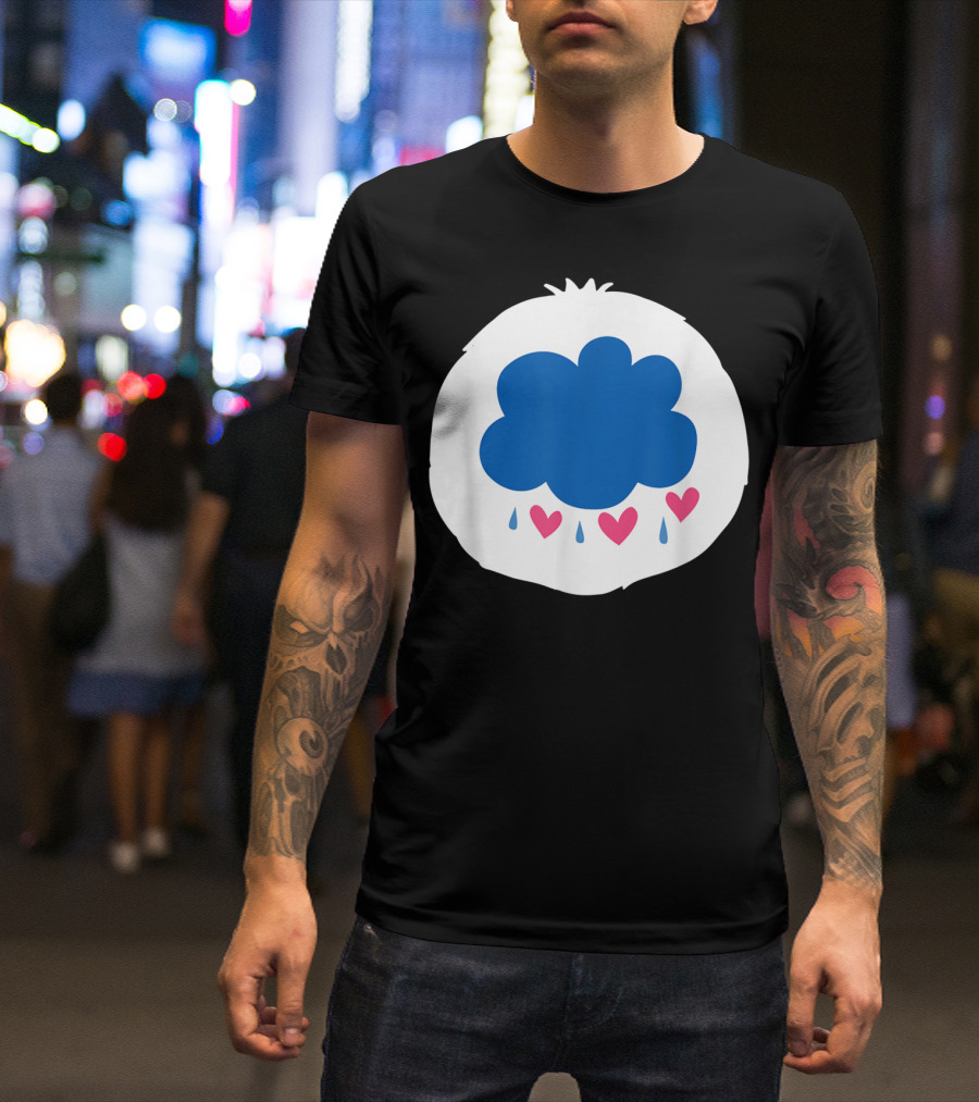 Bear Costume Funny Grumpy For Bear Blue Cloud With Hearts And Raindrops T-Shirt