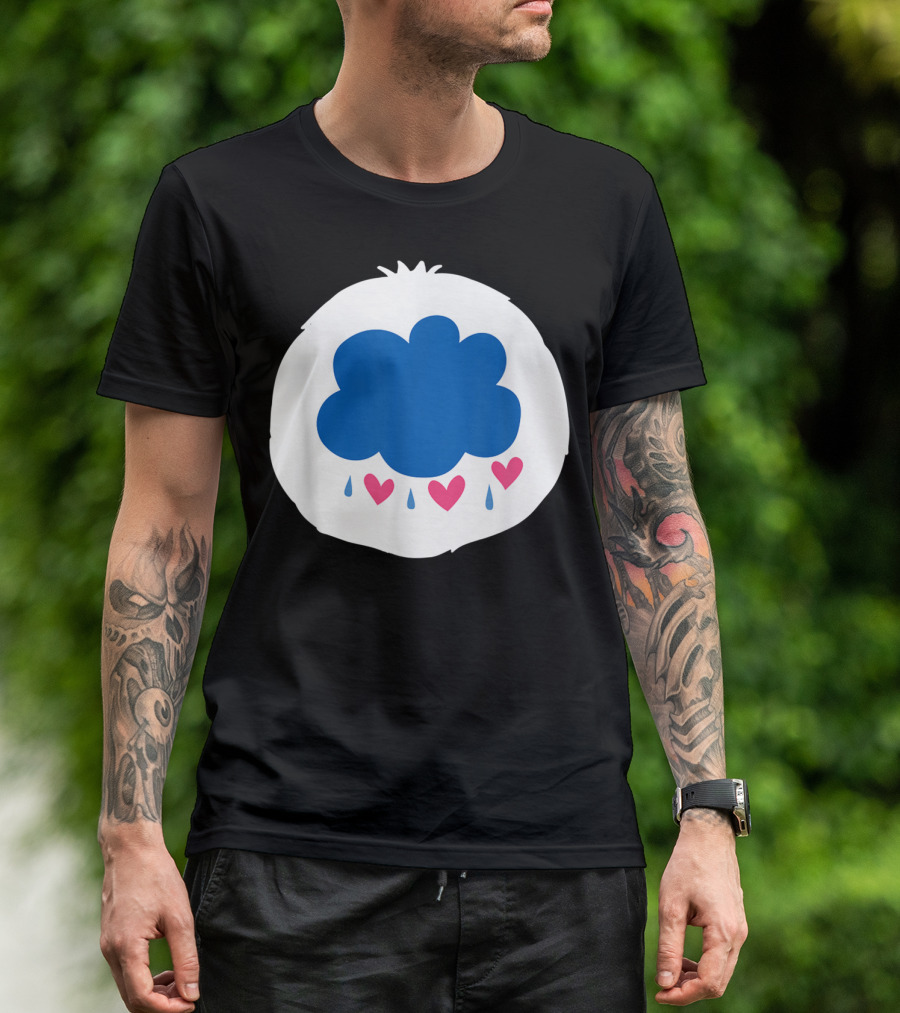 Bear Costume Funny Grumpy For Bear Blue Cloud With Hearts And Raindrops T-Shirt