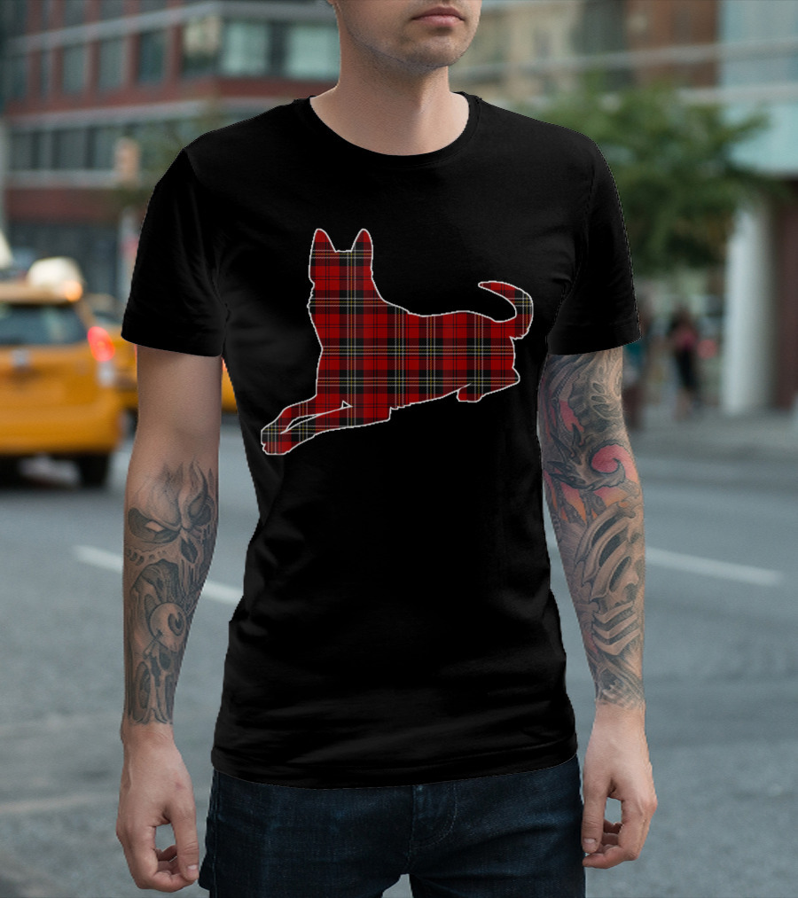 Belgian Malinois Christmas Dog with Buffalo Plaid T-Shirt
