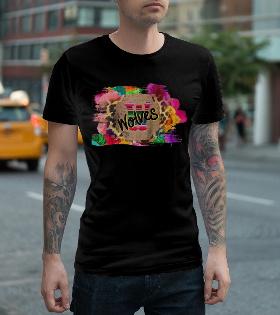 Boho Wolves Floral Leopard Multi Color T-Shirt