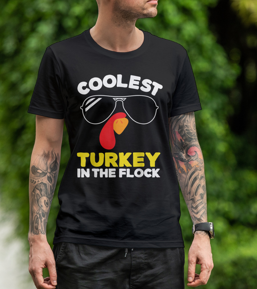 Coolest Turkey In The Flock Boys Thanksgiving Turkey Day Toddlers T-Shirt