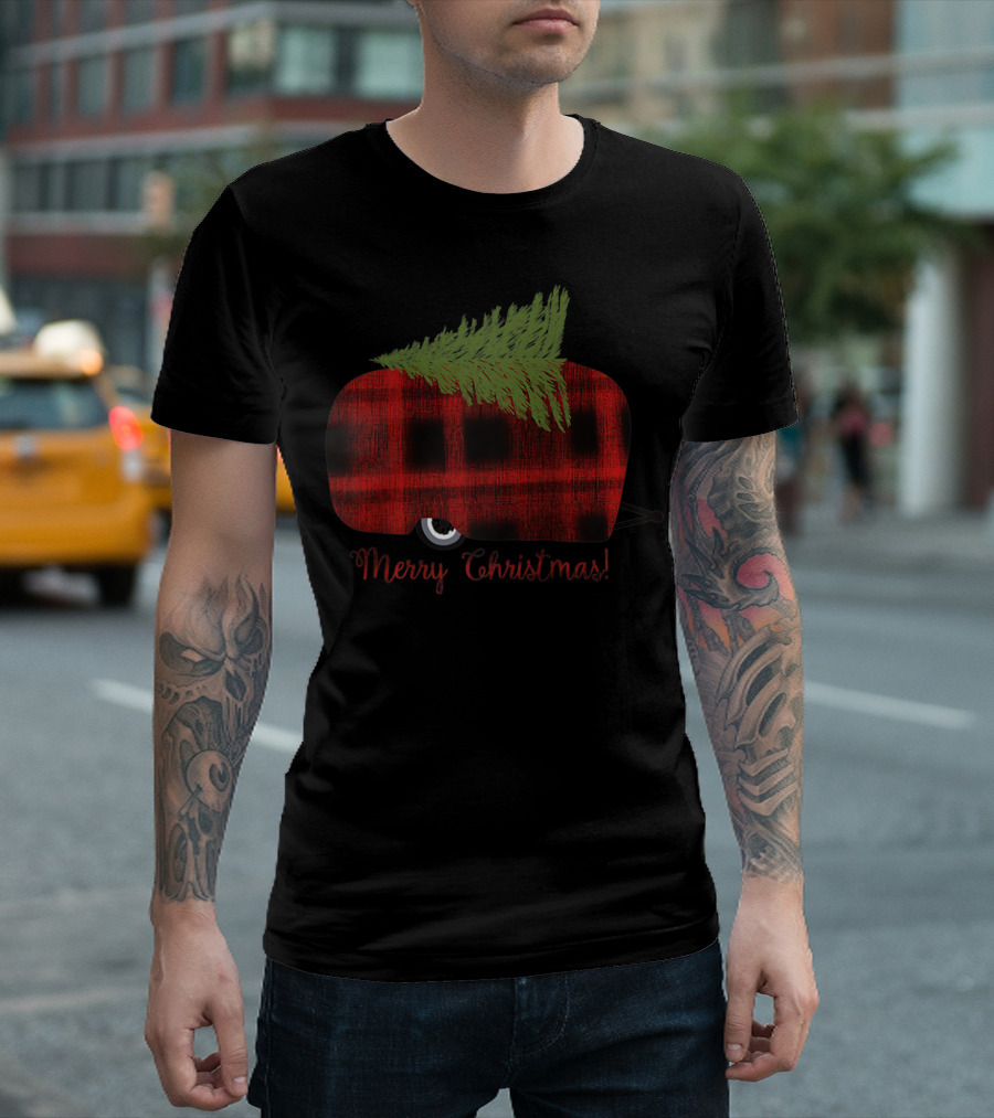 Buffalo Plaid Camp Trailer Merry Christmas T-Shirt
