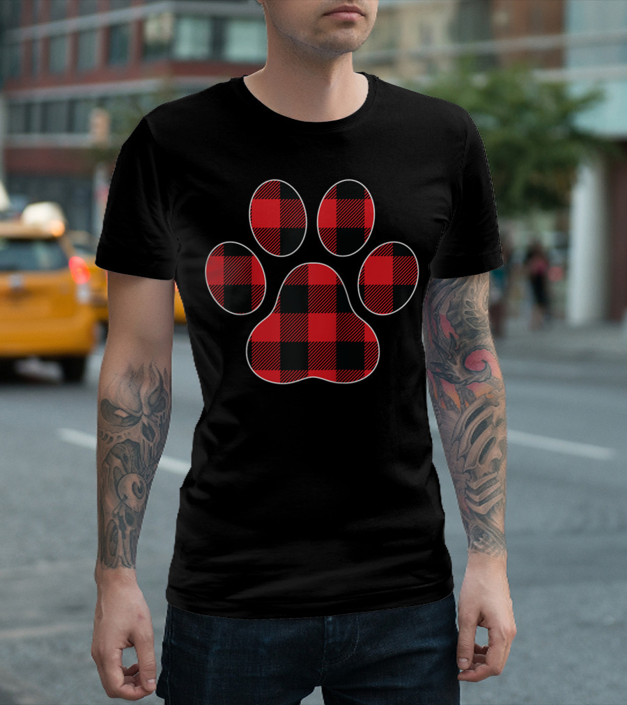 Buffalo Plaid Dog Paw Prints T-Shirt