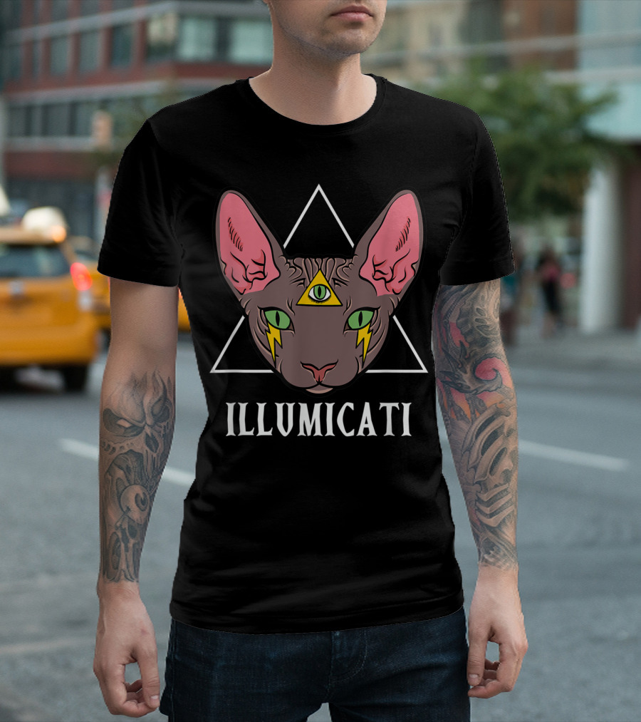 Illumicati Funny Cat Lover Eye Triangle Lightning T-Shirt