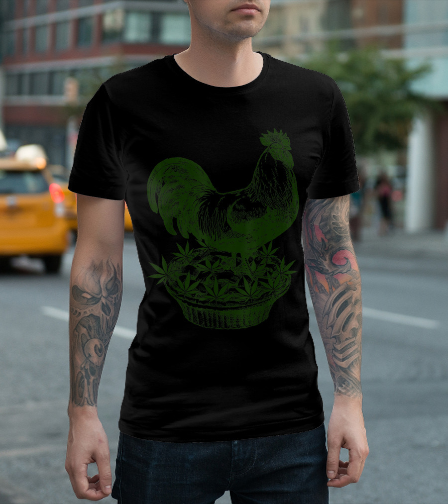 Chicken Pot Pie Marijuana Cannabis Funny Pun Rooster in Weed Pie T-Shirt