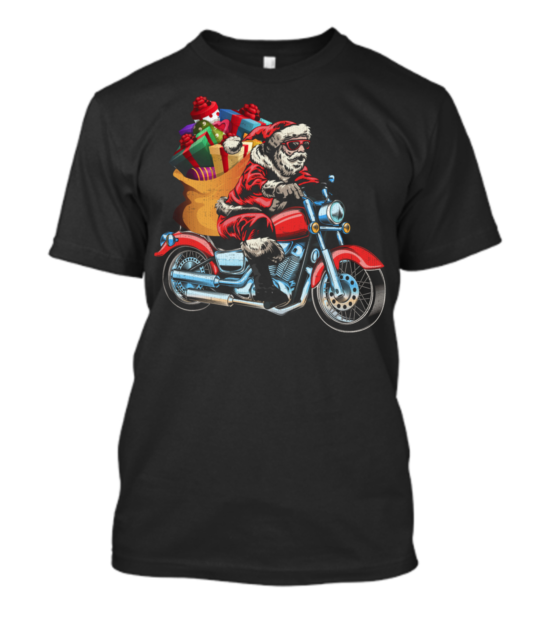 Santa Riding Motorcycle With Presents Festive Christmas Delivery T-Shirt