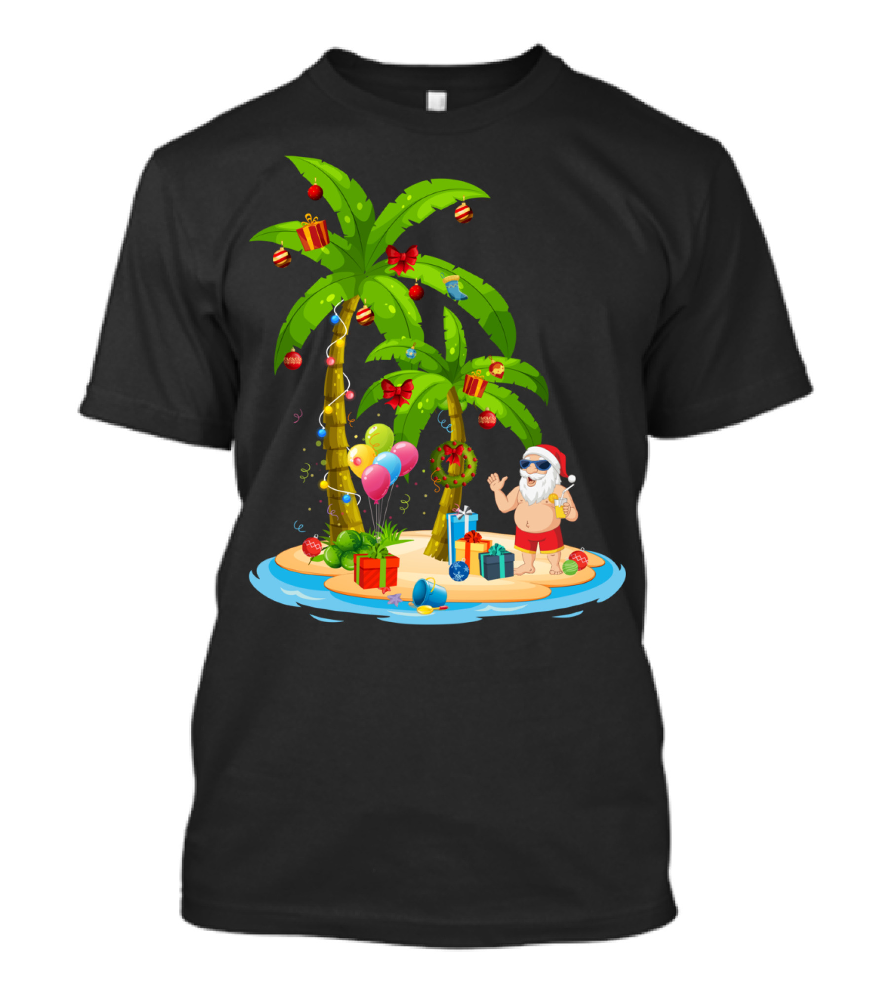 Christmas Santa Celebrating On Tropical Palm Island T-Shirt