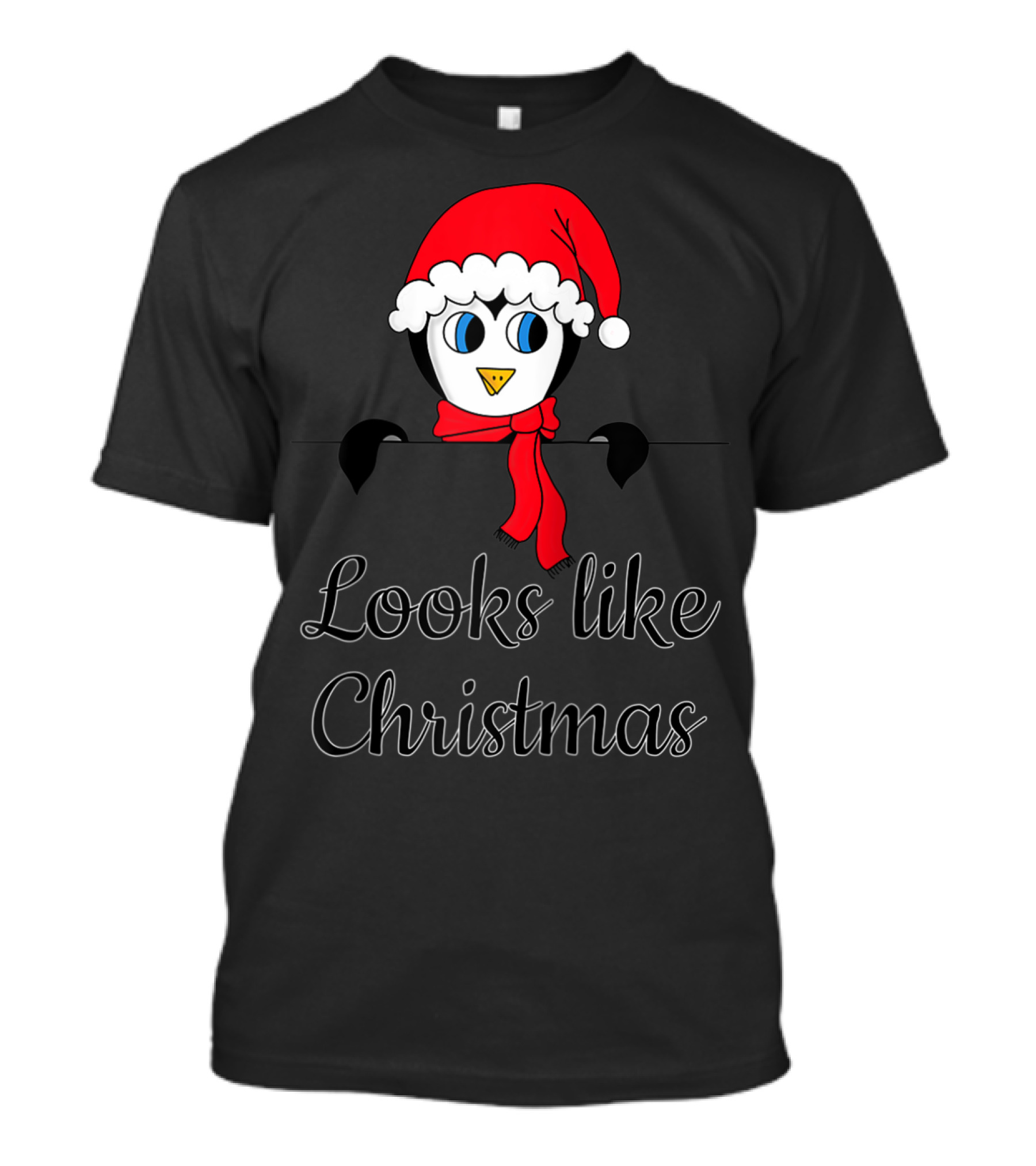 Looks Like Christmas Penguin With Santa Hat T-Shirt