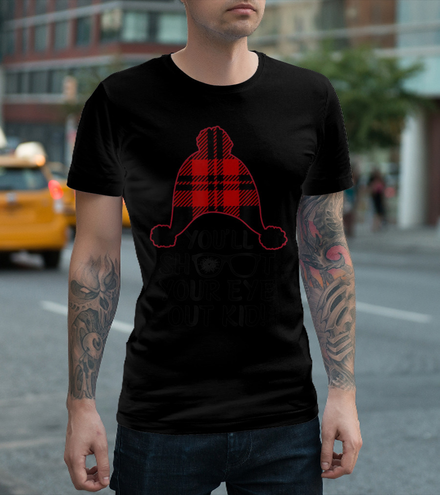 You'll Shoot Your Eye Out Kid Plaid Hat Glasses Christmas T-Shirt