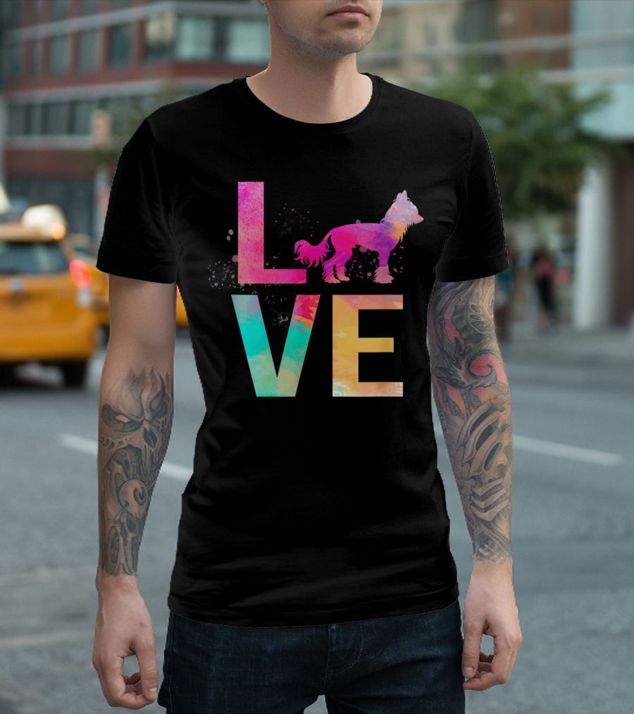 LOVE Colorful Chinese Crested Dog Mom T-Shirt