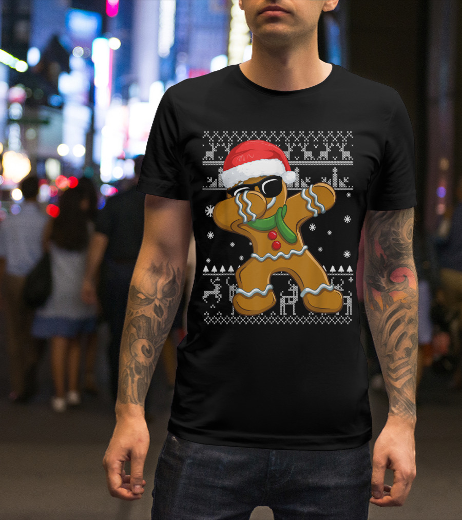 Cool Gingerbread Dabbing Ugly Christmas T-Shirt