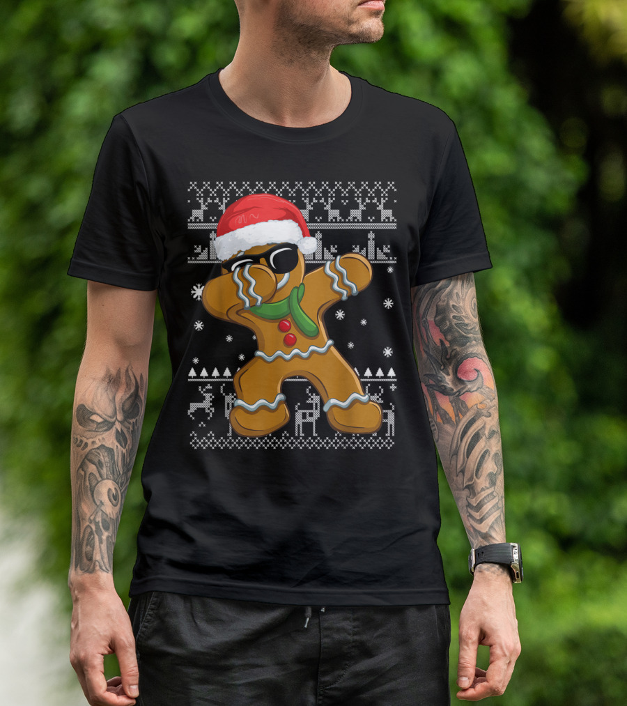Cool Gingerbread Dabbing Ugly Christmas T-Shirt