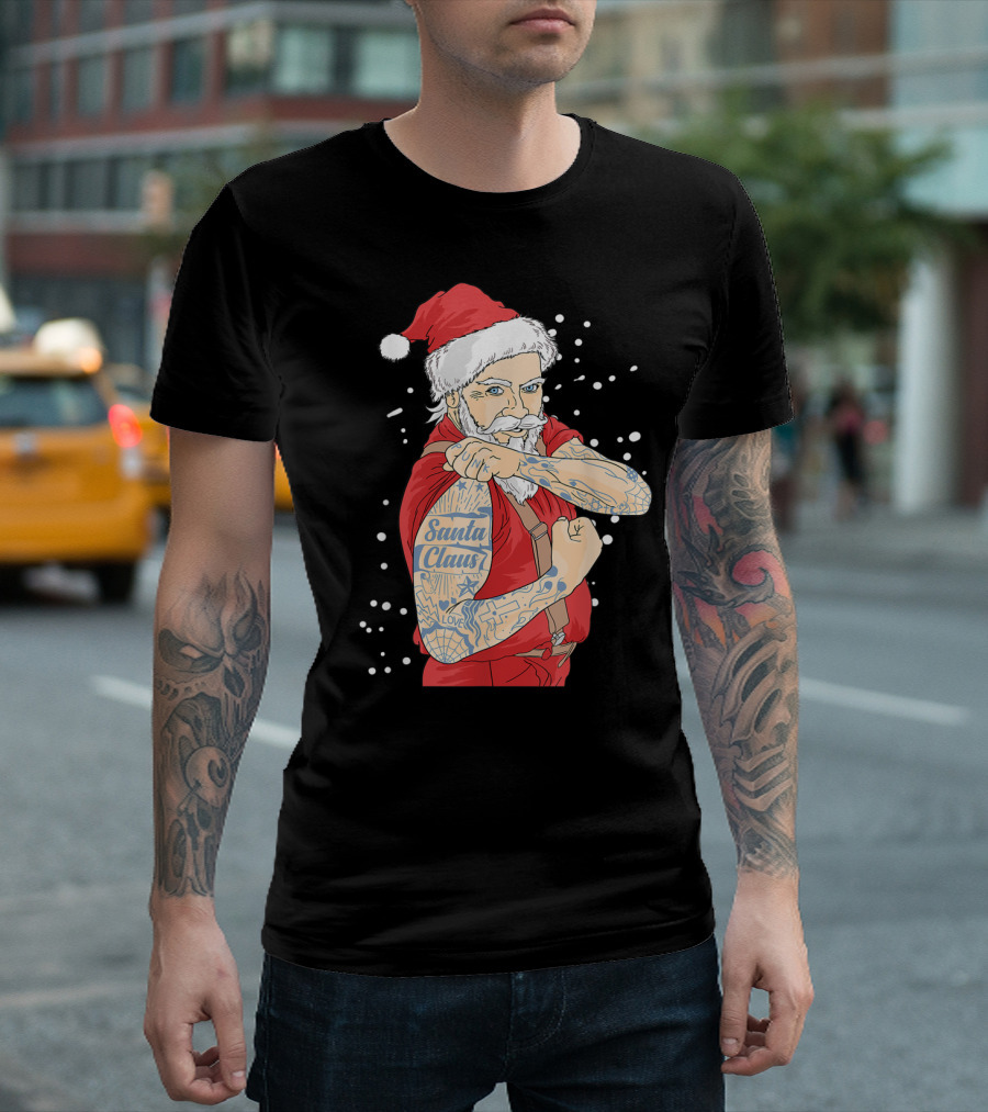Cool Santa Claus Tattoo Yule Santa Claus Love T-Shirt