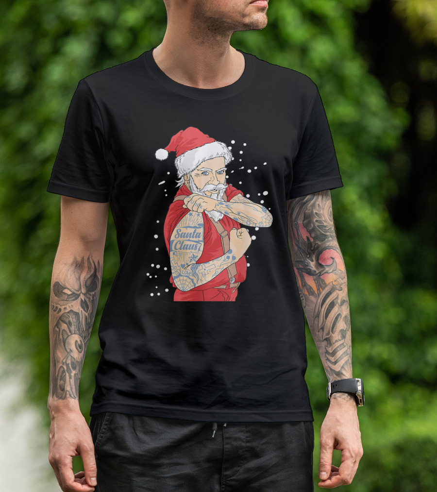 Cool Santa Claus Tattoo Yule Santa Claus Love T-Shirt