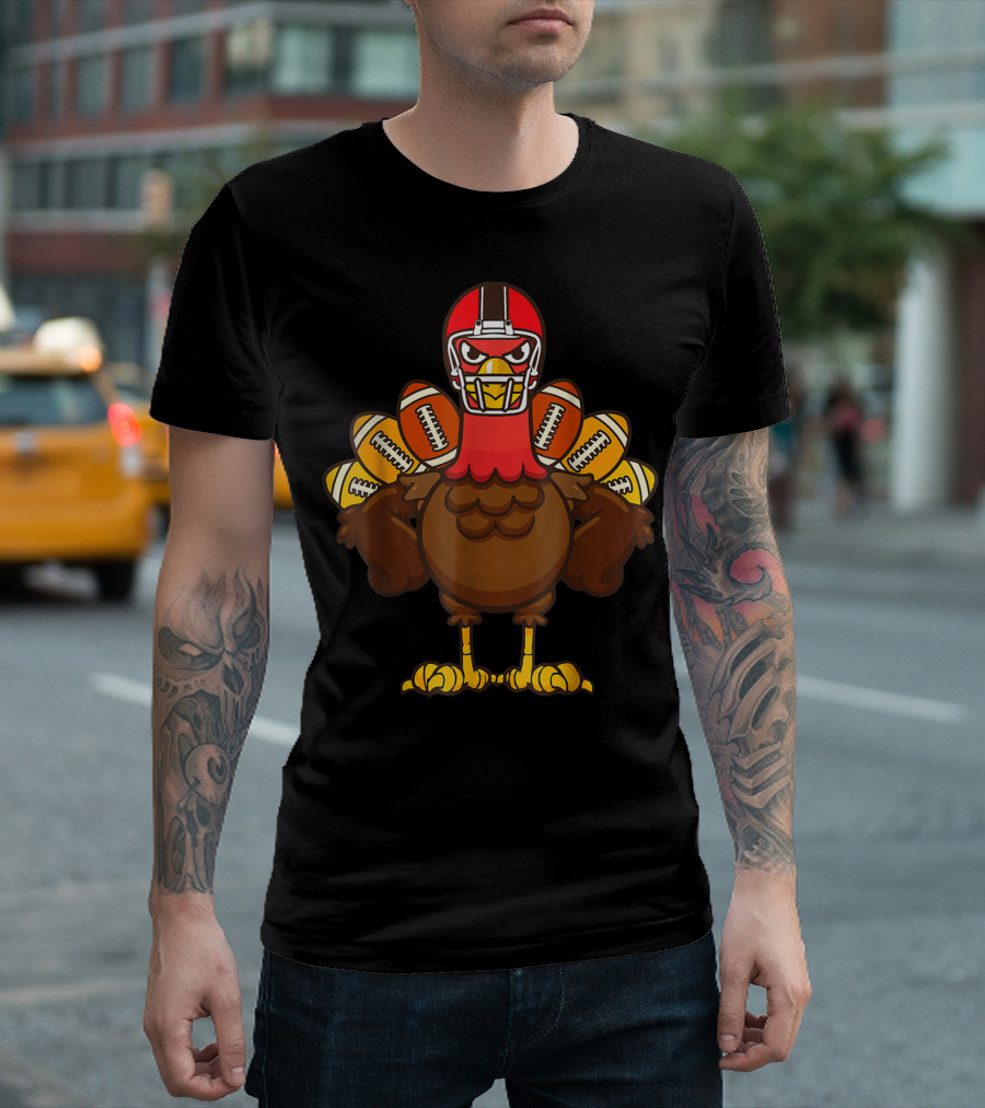 Thanksgiving Turkey Football Helmets Gobble Player T-Shirt