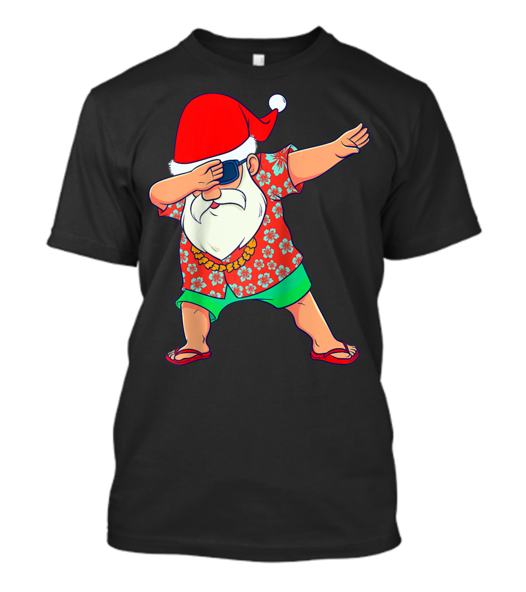 Dabbing Santa In Hawaiian Shirt And Flip Flops Christmas In July Summer T-Shirt