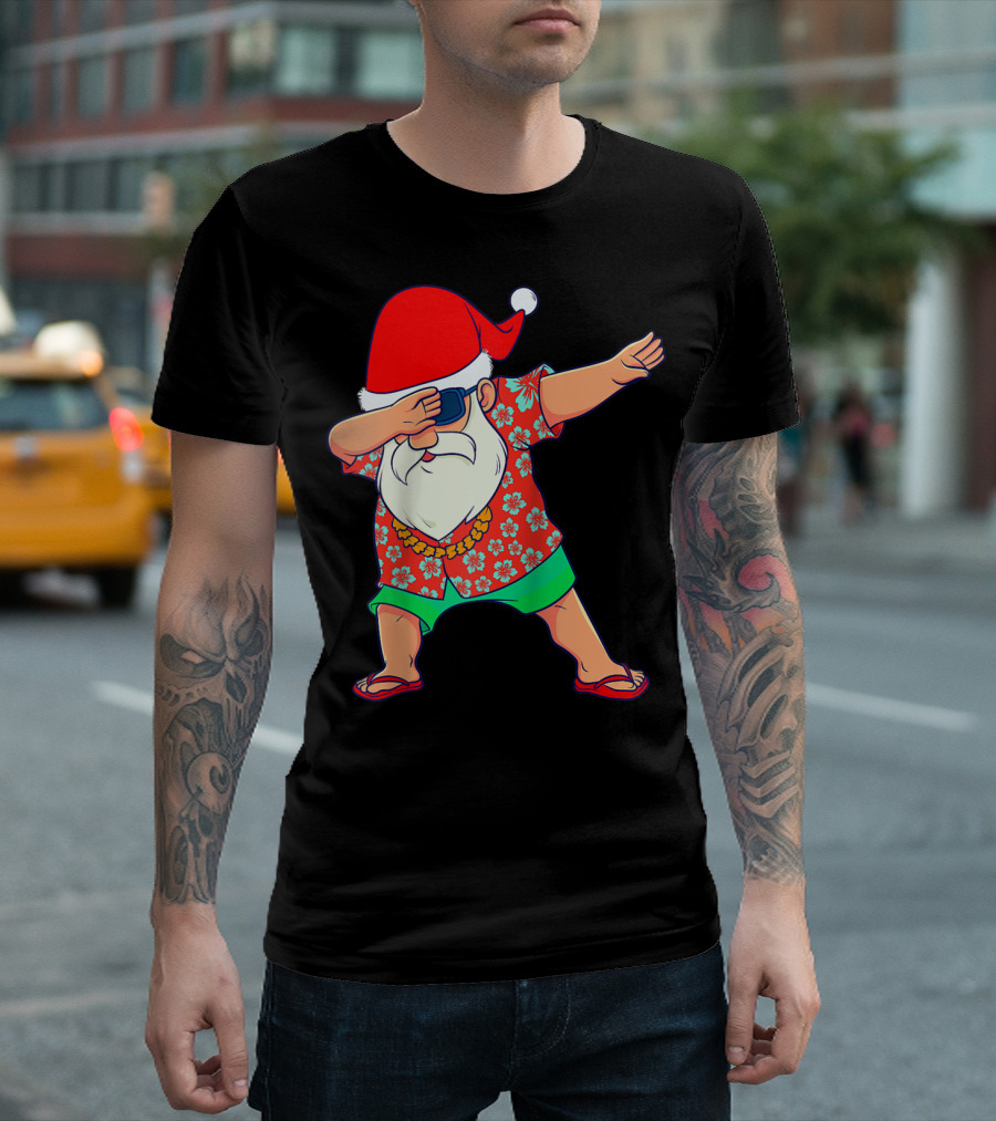Dabbing Santa In Hawaiian Shirt And Flip Flops Christmas In July Summer T-Shirt