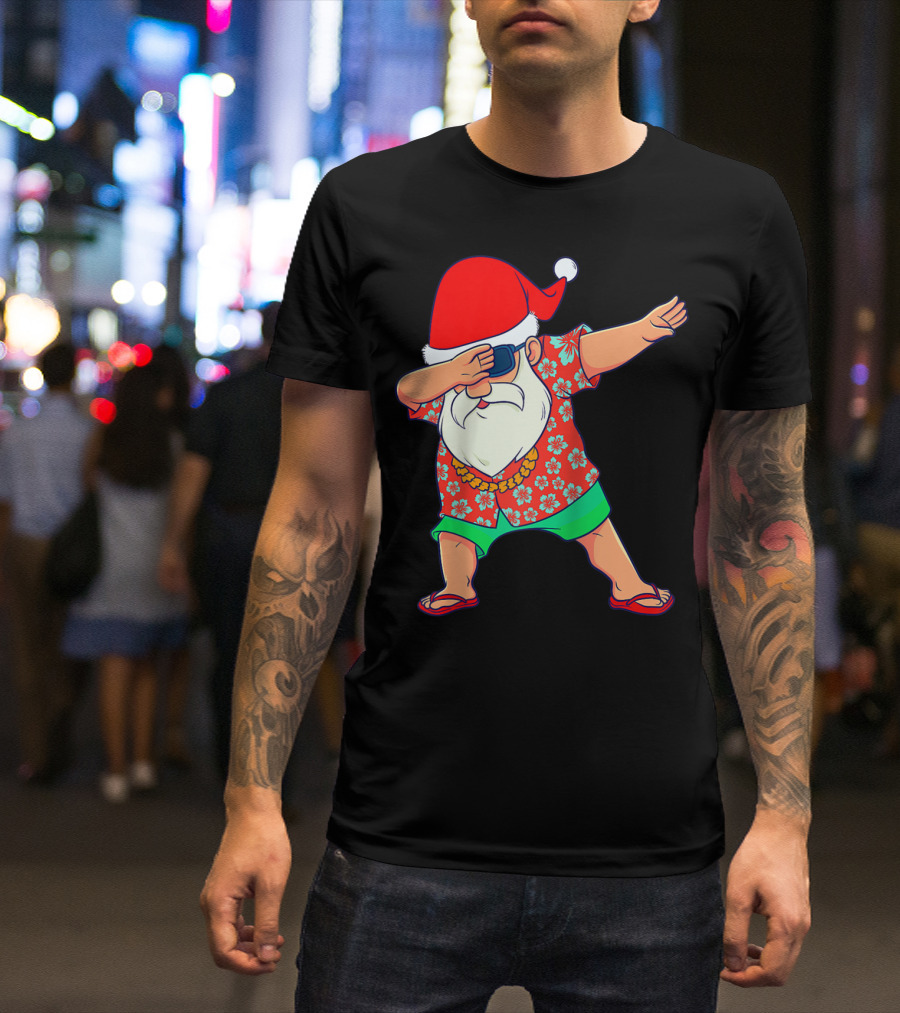 Dabbing Santa In Hawaiian Shirt And Flip Flops Christmas In July Summer T-Shirt