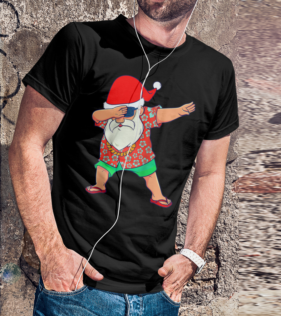 Dabbing Santa In Hawaiian Shirt And Flip Flops Christmas In July Summer T-Shirt