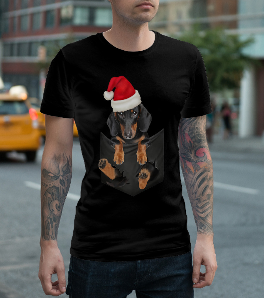 Dachshund Santa Claus In Pocket Christmas Dog T-Shirt