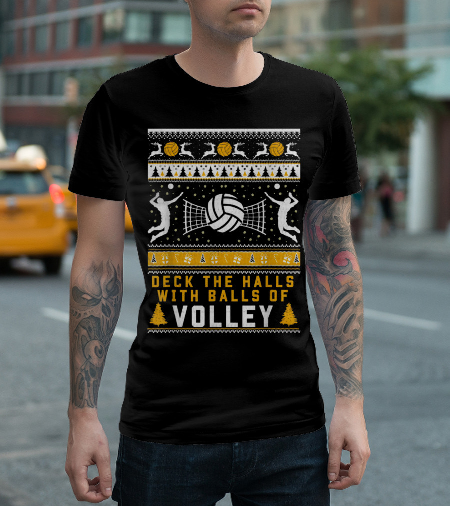 Deck The Halls With Balls Of Volley Reindeer and Players T-Shirt