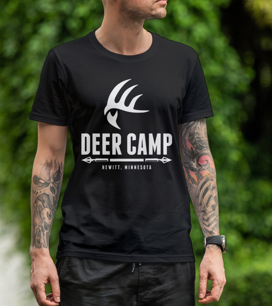DEER CAMP Hewitt, Minnesota Antler Arrow T-Shirt