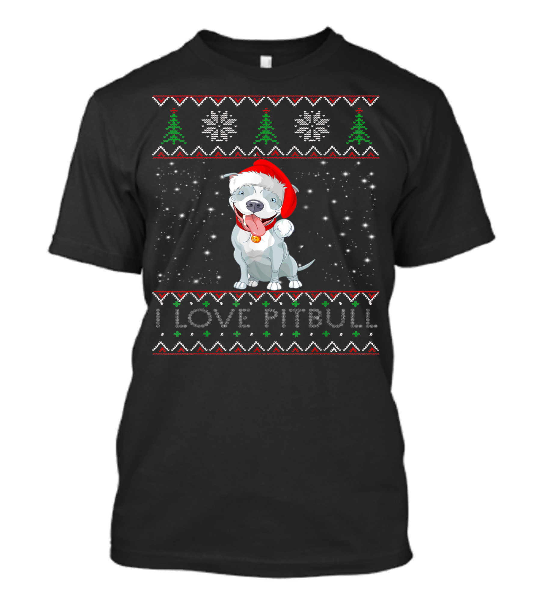 Vintage I Love Pit Bull Santa Hat Christmas T-Shirt