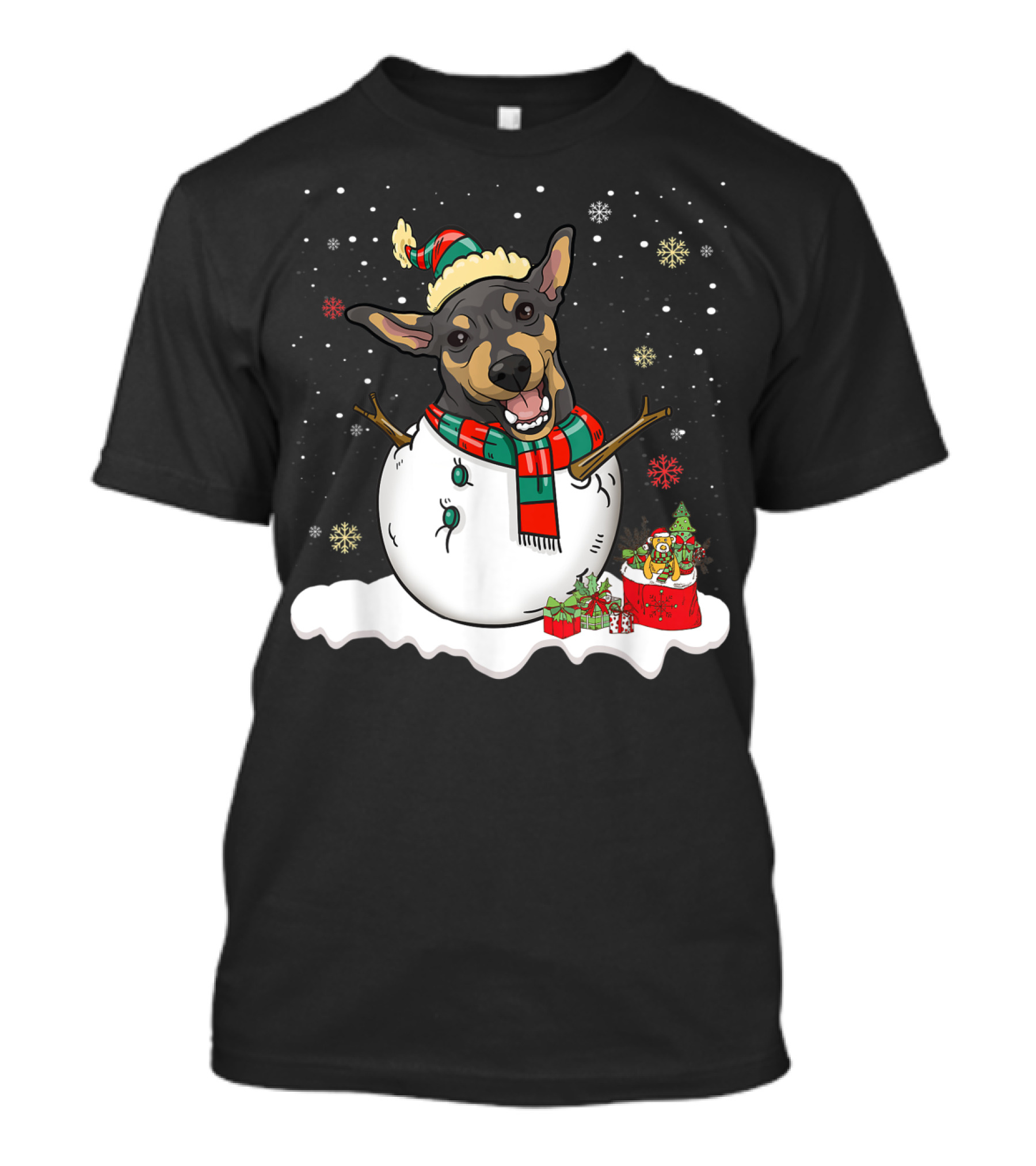 Doberman Pinscher Lover Merry Snowman Christmas T-Shirt