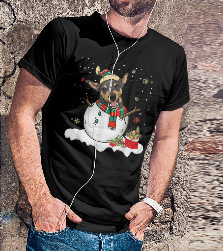Doberman Pinscher Lover Merry Snowman Christmas T-Shirt